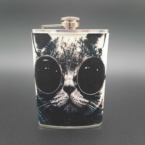 Funny Hipster Cool‎ Cat Flask 9oz Stainless Steel Hip Drinking Whiskey